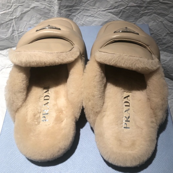 Prada Size 36 Nappa Leather Shearling Mules Rare !!! Extra-light Authentic - Picture 11 of 16